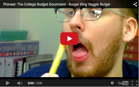 College budget gourmand eats a fry