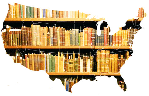 library books in the shape of America