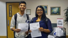 First time voters Aaron Galindo and Clarissa Casado registered on campus in preparation for November's general elections. Aaron Cardenas/Pioneer.