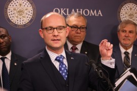 House Democrat minority leader Scott Inman speaking after Mary Fallin's State of the State Address. Photo by Victor Pozadas.