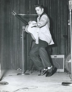 20 year old Elvis Presley is shown in a rare, previously unpublished photograph. The photograph was taken by 17 year old Mandell Matheson during Elvis' 1956 appearance in Oklahoma City 