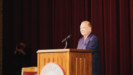 OU President David Boren at his resignation announcement. He will continue his term until for the next 9 months. Photo provided by OU Sooner Twitter Page