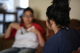 Dana Padilla (left) expresses her concern over DACA. Photo by Aaron Cardenas