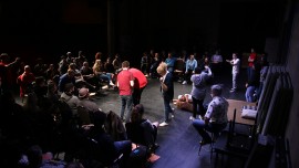 Audience and cast re-enact a scene of oppression/ Photo Credits: Rahul Chakraborty, Thomas Massenat